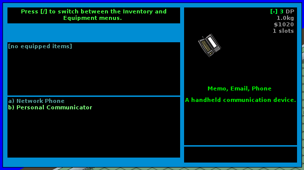 GearHead2 Inventory Menu